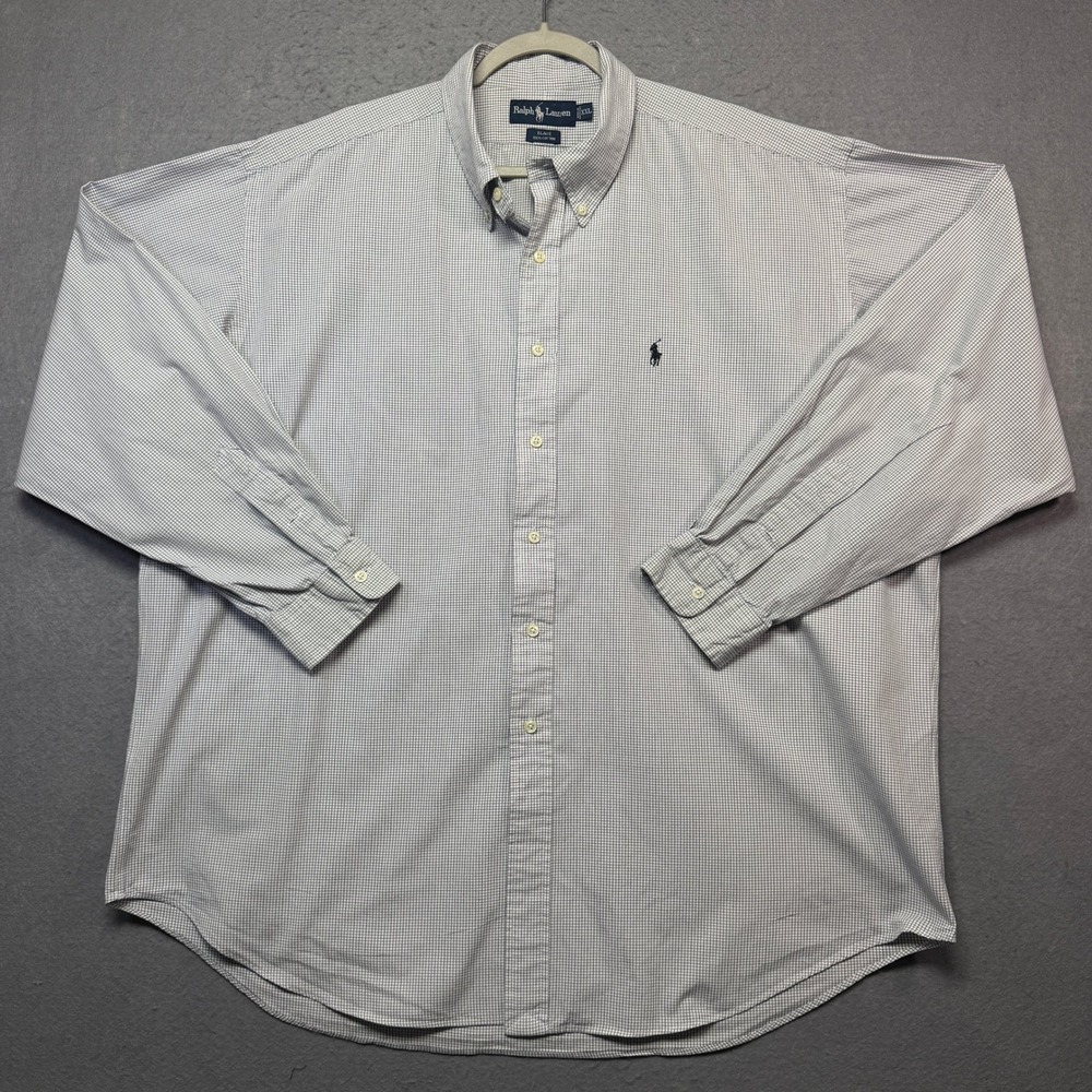 Ralph Lauren Blake Mens XXL White Navy Micro Check Cotton Button Down Shirt